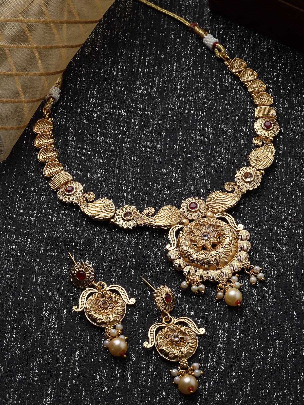 Sukkhi Sophisticated Gold Plated Copper Beads Collar Bone Necklace Set And Earring | Jewellery Set For Women (NS105616)