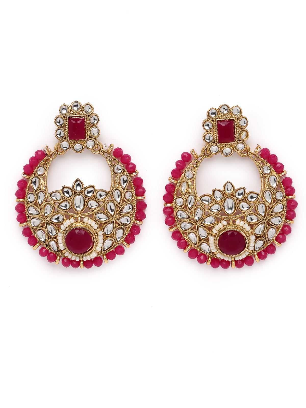 Sukkhi Fashion-Forward Gold Plated Rani Pink Kundan & Beads Choker Necklace Set With Earring And Maangtika | Jewellery Set For Women (NS105628)