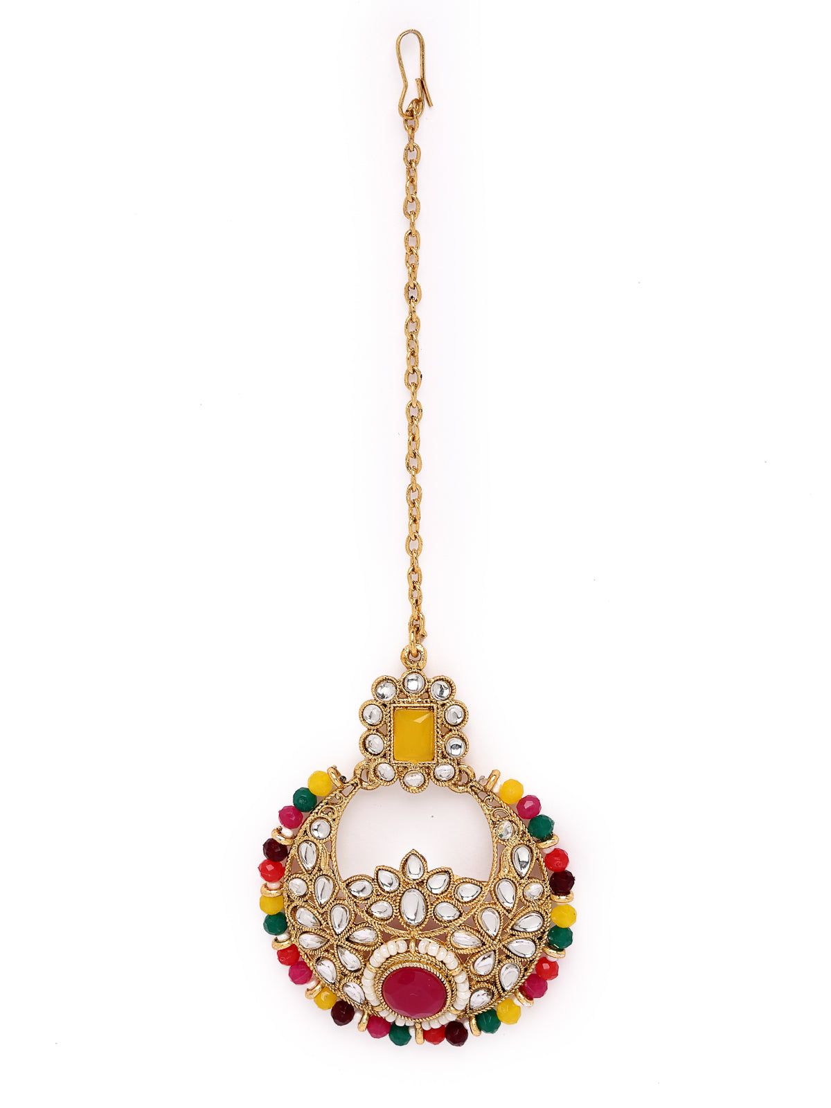 Sukkhi Fashion-Forward Gold Plated Multi Kundan & Beads Choker Necklace Set With Earring And Maangtika | Jewellery Set For Women (NS105629)