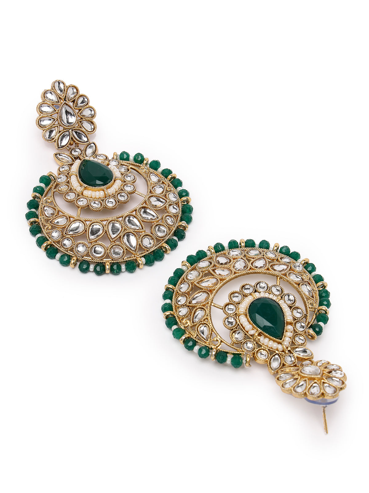 Sukkhi Incredible Drop Shaped Green Kundan & Beads Choker Necklace Set With Earring And Maangtika | Jewellery Set For Women (NS105631)