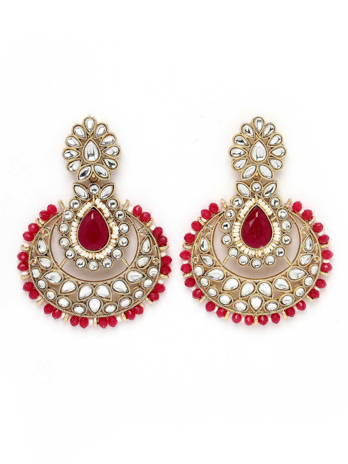 Sukkhi Incredible Drop Shaped Rani Pink Kundan & Beads Choker Necklace Set With Earring And Maangtika | Jewellery Set For Women (NS105633)