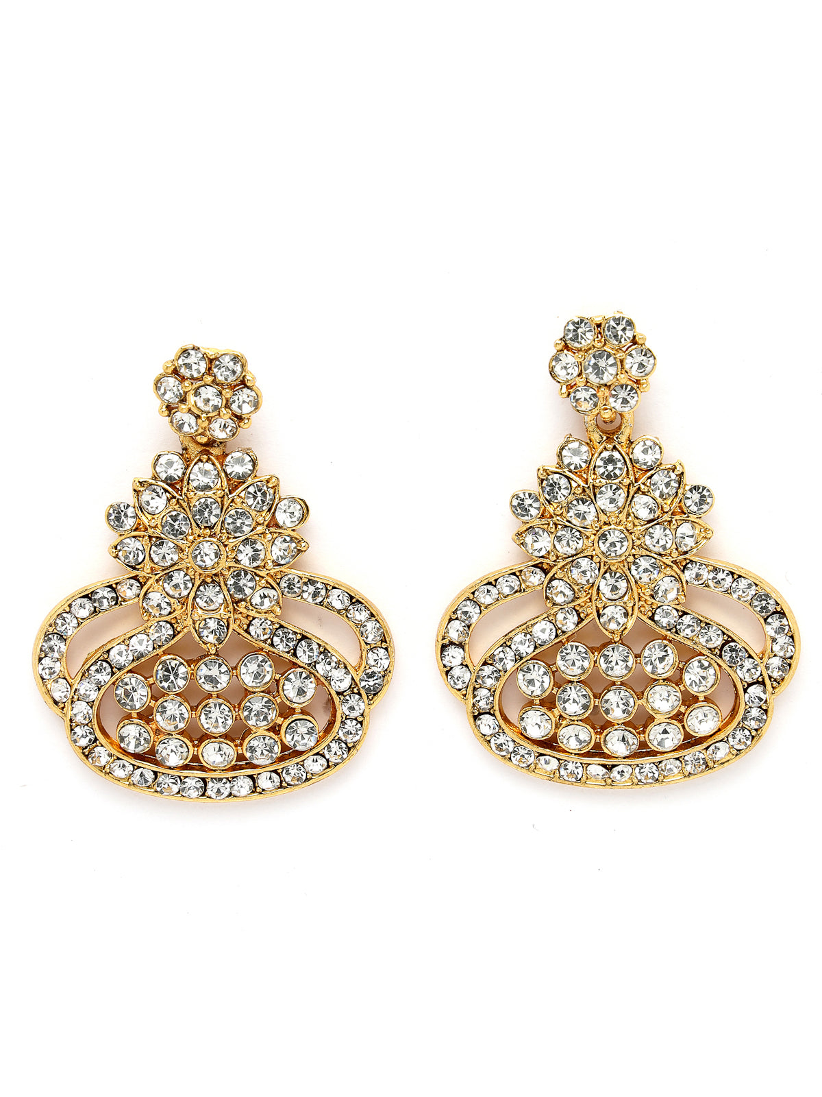 Sukkhi Soothing Gold Plated AD White Stone Collar Bone Necklace Set With Earring And Maangtika | Jewellery Set For Women (NS105636)