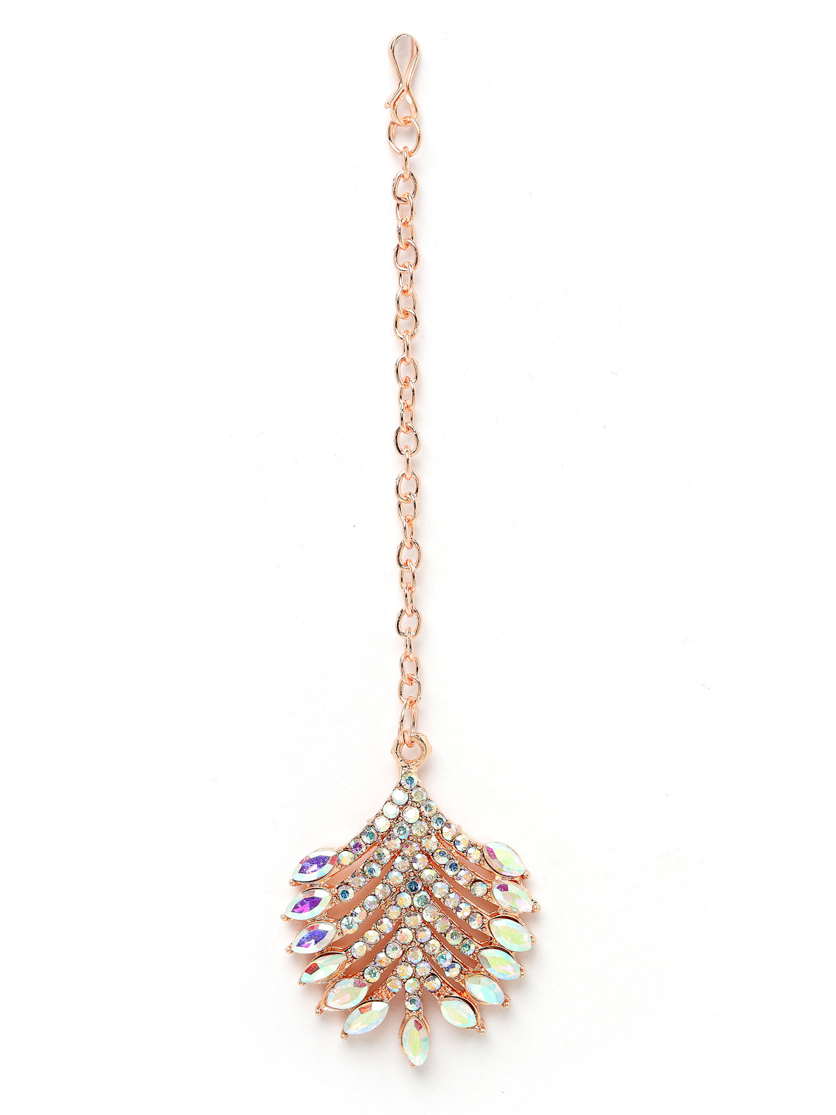 Sukkhi Graceful Rose Gold Plated Rainbow Collar Bone Necklace Set With Earring And Maangtika | Jewellery Set For Women (NS105639)