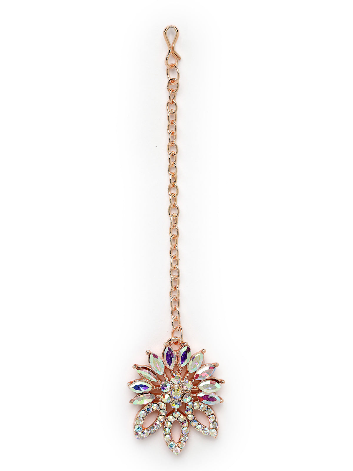 Sukkhi Floral Rose Gold Plated Rainbow Stones Collar Bone Necklace Set With Earring And Maangtika | Jewellery Set For Women (NS105641)