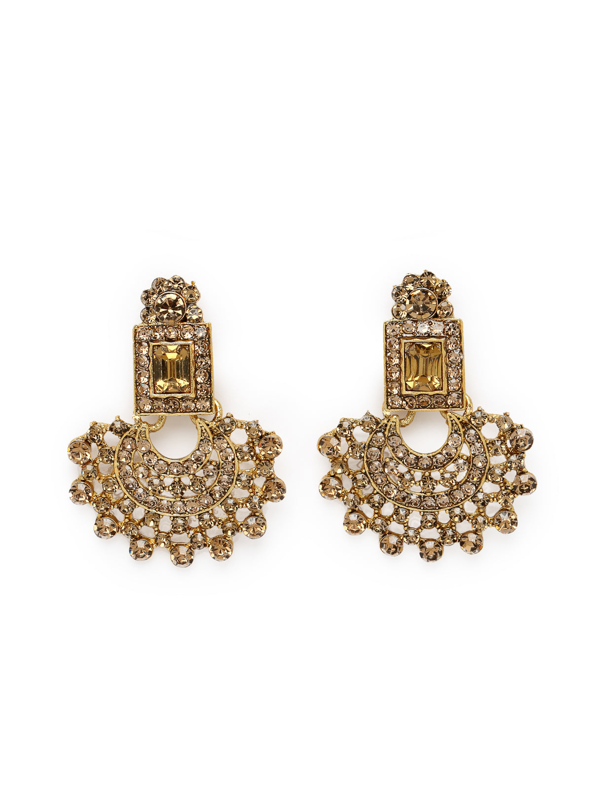 Sukkhi Graceful Curve Shaped Gold Plated Golden AD Stone Choker Necklace Set With Earring And Maangtika | Jewellery Set For Women (NS105644)