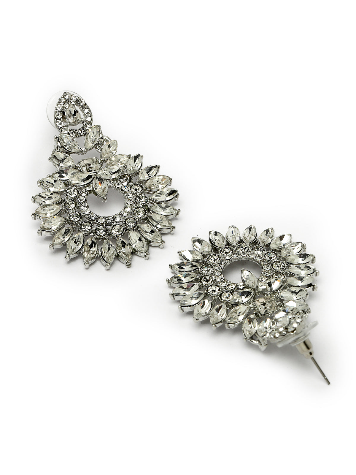 Sukkhi Classic Style Rhodium Plated Silver AD White Stones Collar Bone Necklace Set With Earring And Maangtika | Jewellery Set For Women (NS105645)