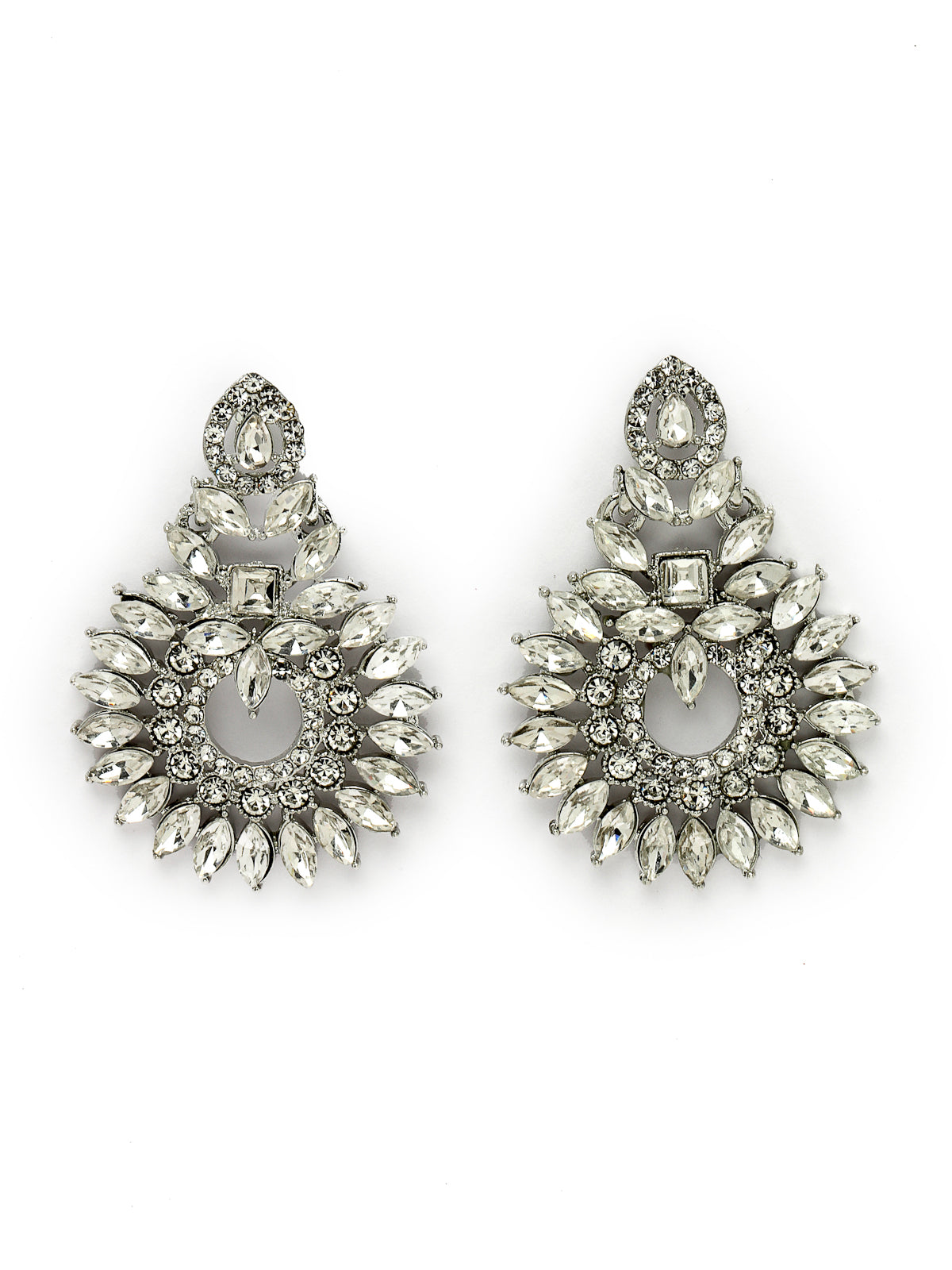 Sukkhi Classic Style Rhodium Plated Silver AD White Stones Collar Bone Necklace Set With Earring And Maangtika | Jewellery Set For Women (NS105645)