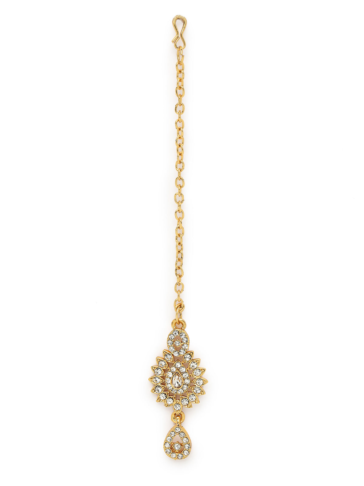 Sukkhi Eye-Catching Gold Plated AD Stone Collar Bone Necklace Set With Earring And Maangtika | Jewellery Set For Women (NS105647)