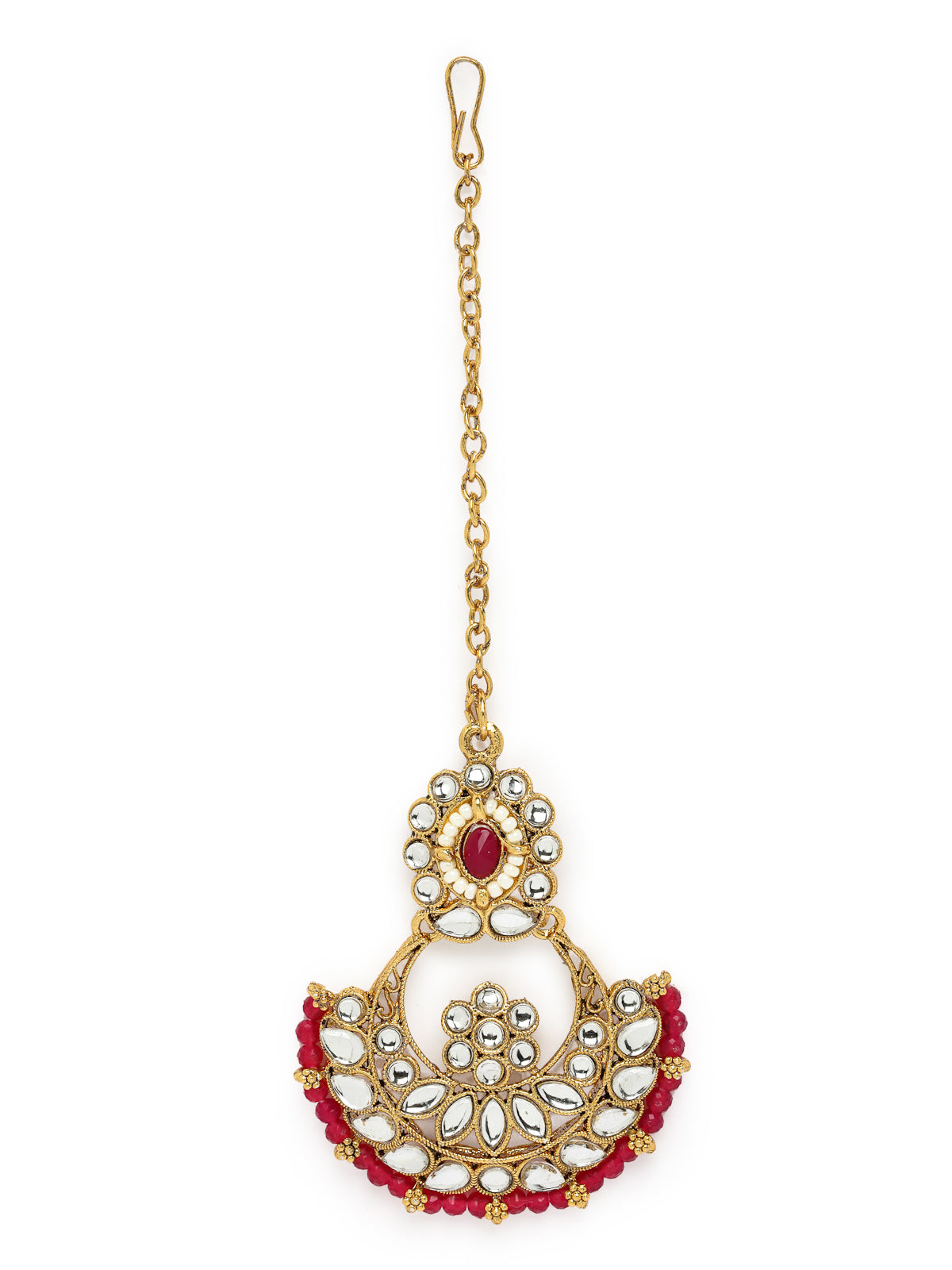Sukkhi Sophisticated Traditional Looked Rani Pink Stone Choker Necklace Set With Chandbali Earring And Mangtikka | Jewellery For Women (NS105649)