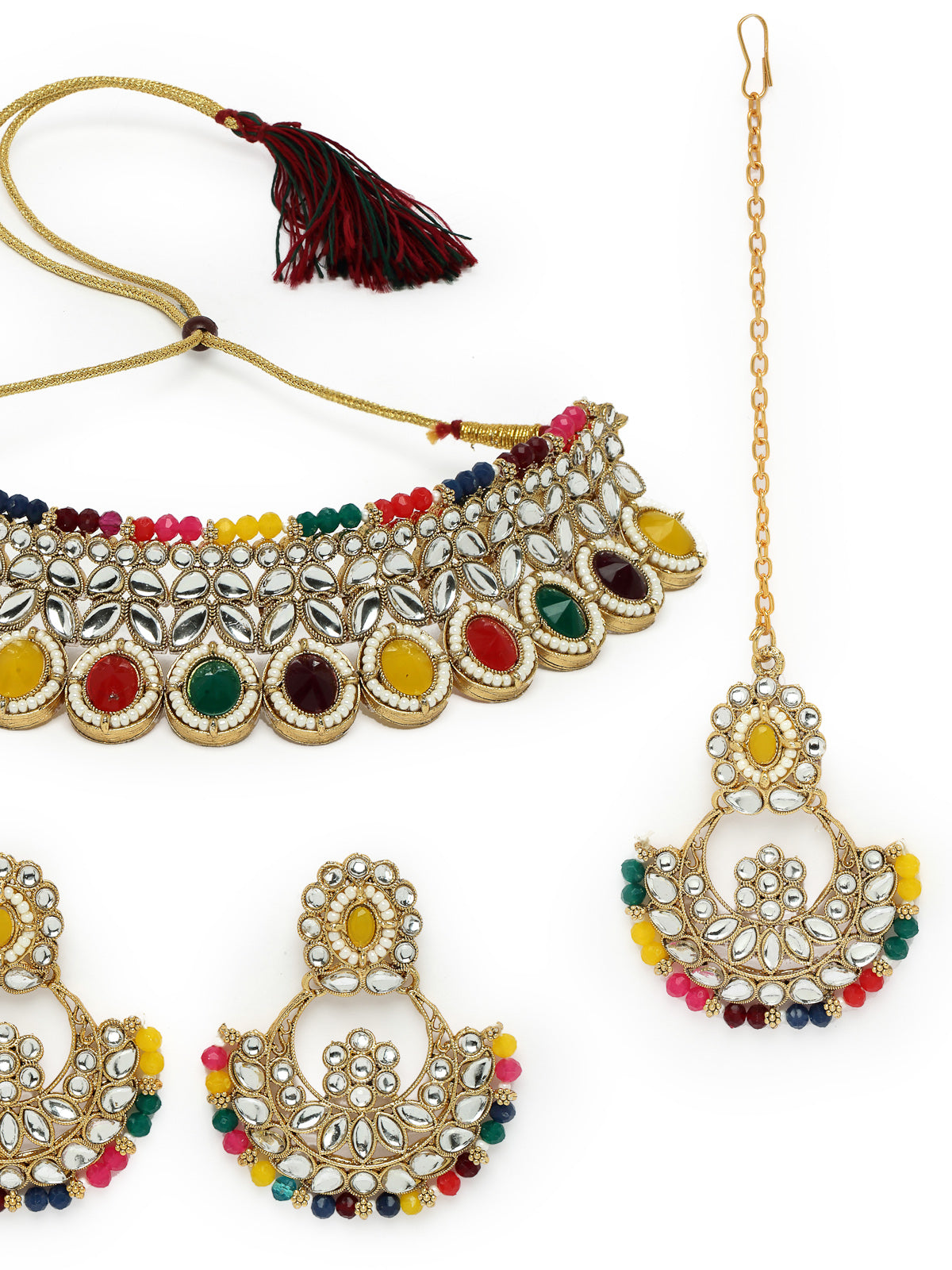 Sukkhi Sophisticated Traditional Looked Multicolor Stone Choker Necklace Set With Chandbali Earring And Mangtikka | Jewellery For Women (NS105650)