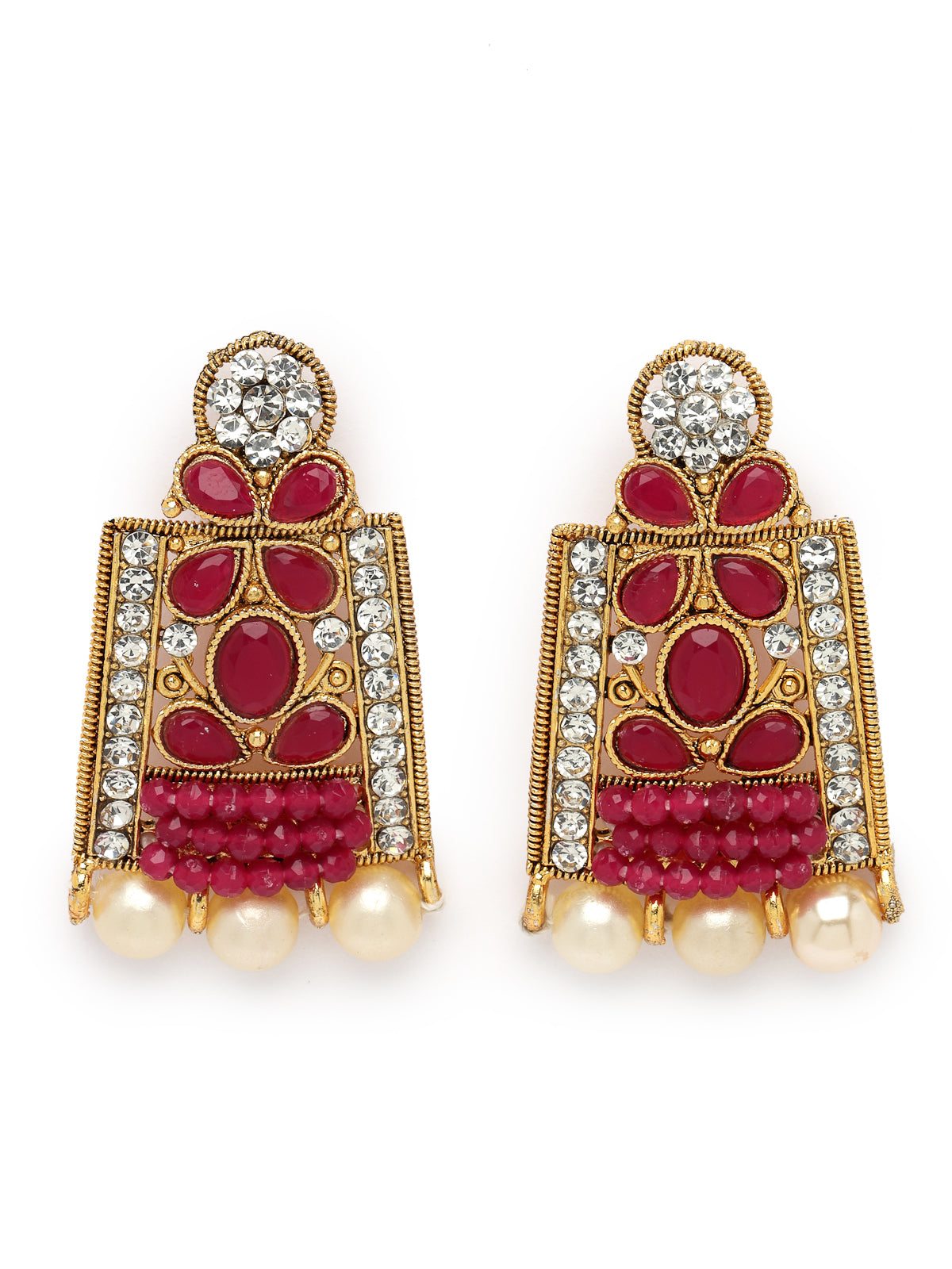 Sukkhi Adorable Unique Stylish Rani Pink Stone With Pearls Choker Necklace Set With Earring And Maangtika | Jewellery Set For Women (NS105653)