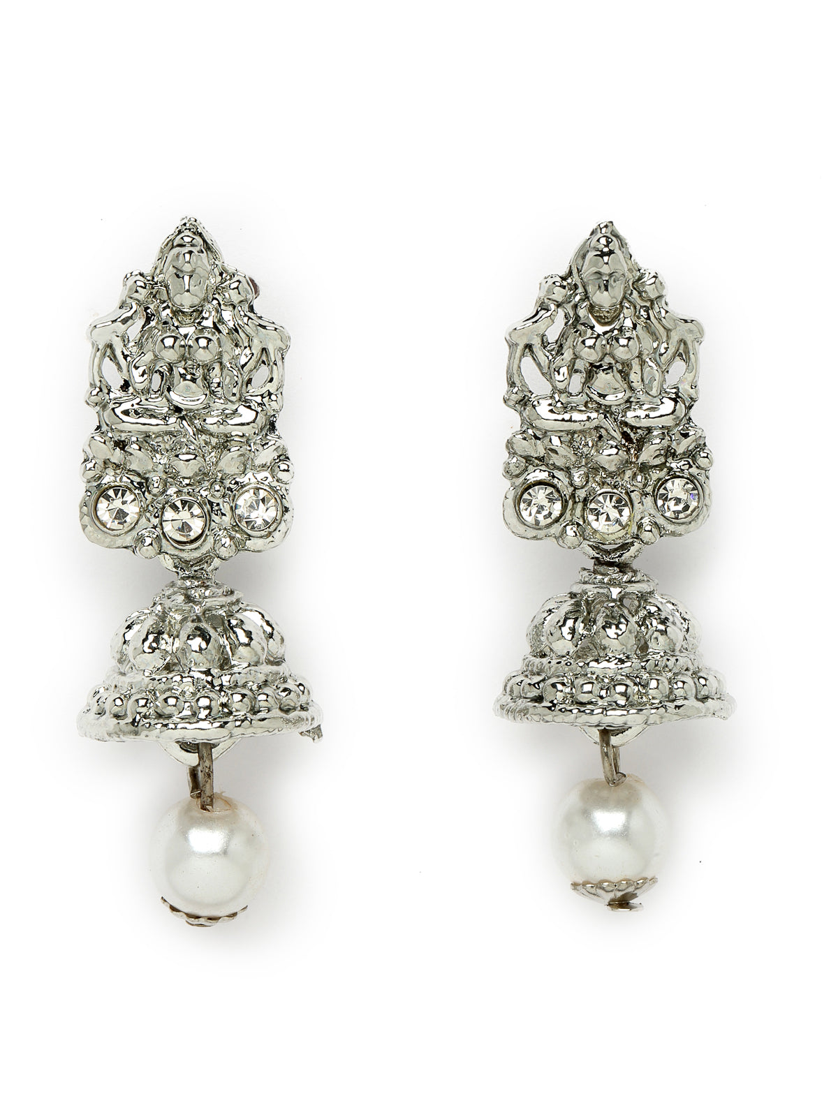 Sukkhi Adjustable Rhodium Plated Silver AD Stones Long Temple Necklace Set with Jhumki Earring | Jewellery Set For Women (NS105659)