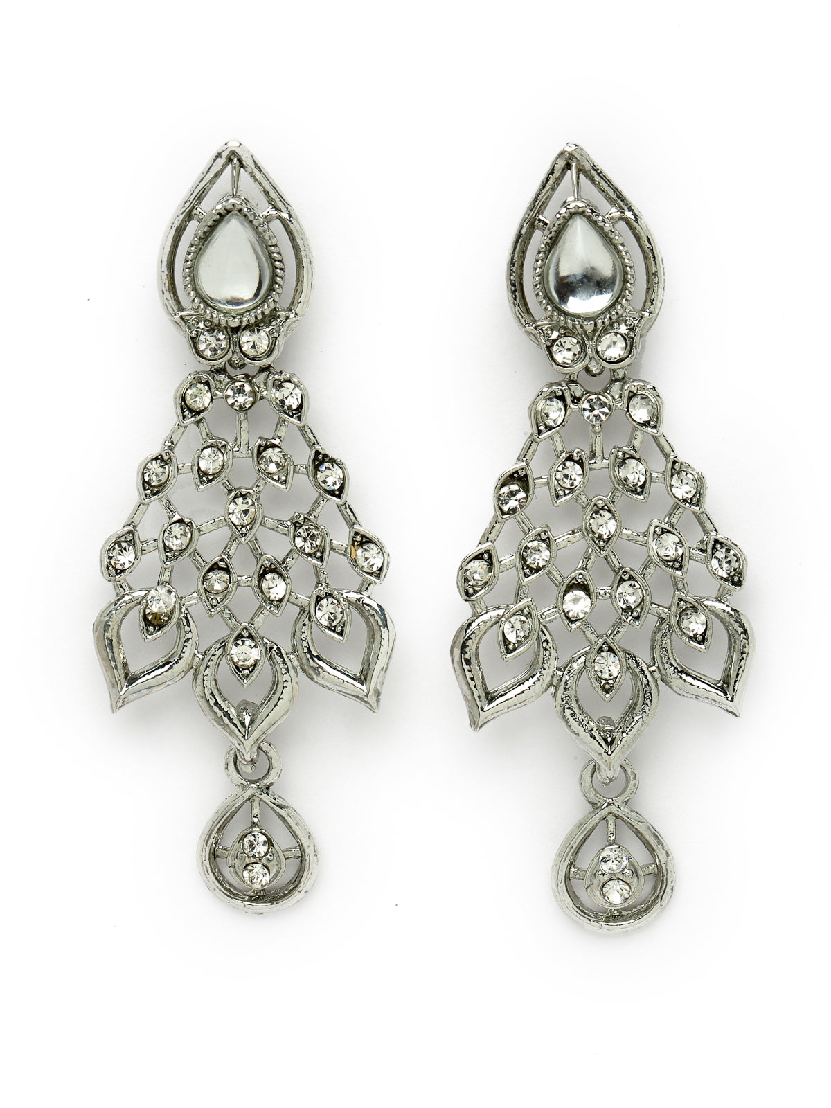 Sukkhi Striking Rhodium Plated Silver AD White Stone Collar Bone Necklace Set And Earring | Jewellery Set For Women (NS105661)