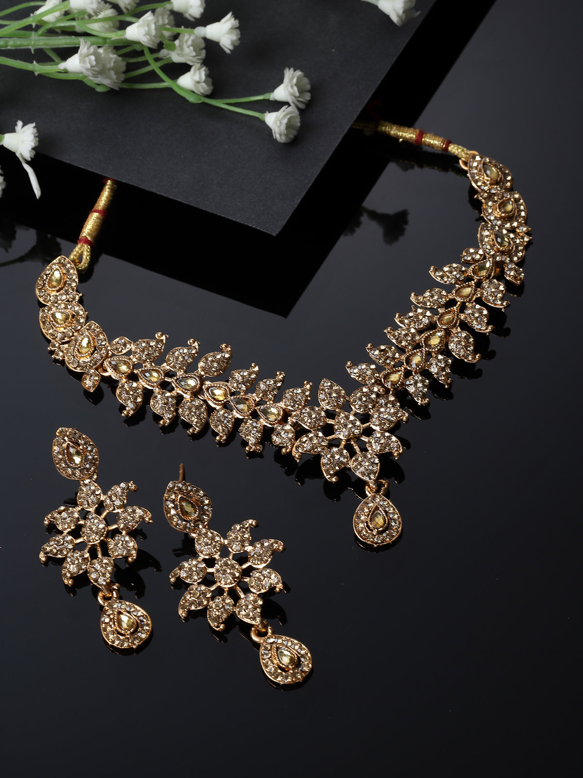 Sukkhi Smashing Gold Plated AD Stone Collar Bone Necklace Set And Earring | Jewellery Set For Women (NS105662)