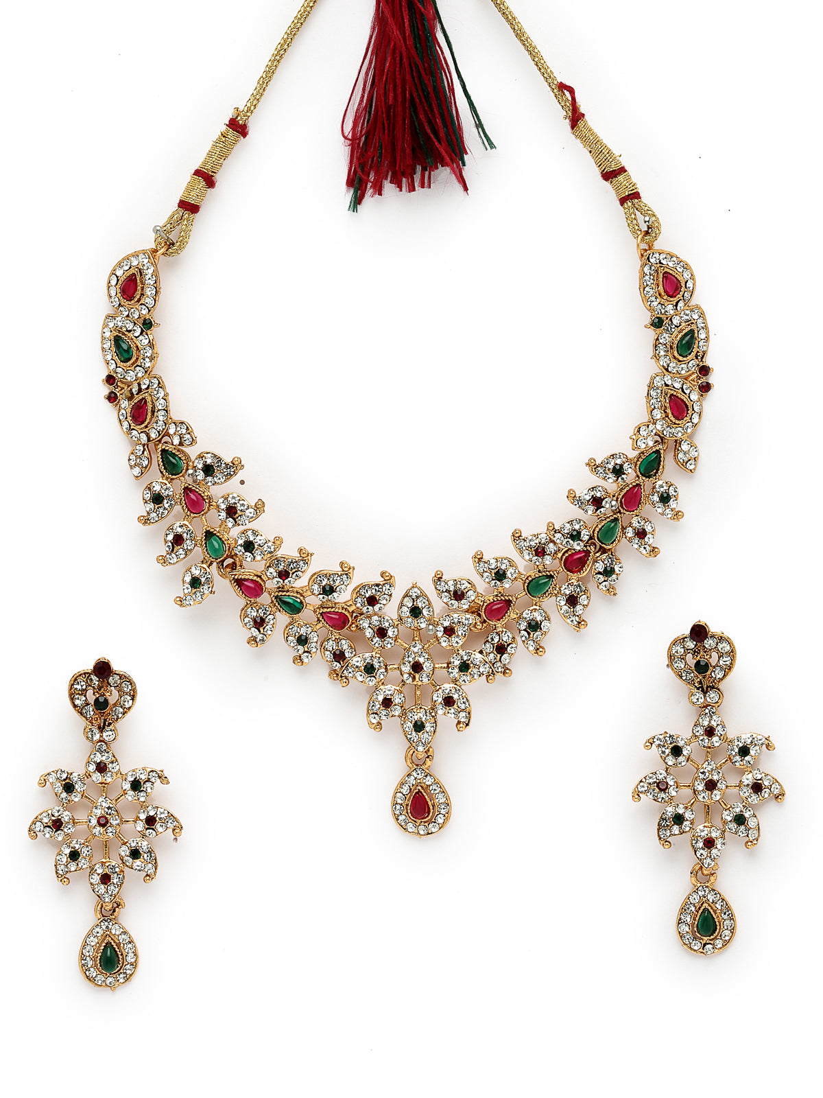 Sukkhi Multicolor Gold Plated Multicolor AD Stone Collar Bone Necklace Set And Earring | Jewellery Set For Women (NS105663)