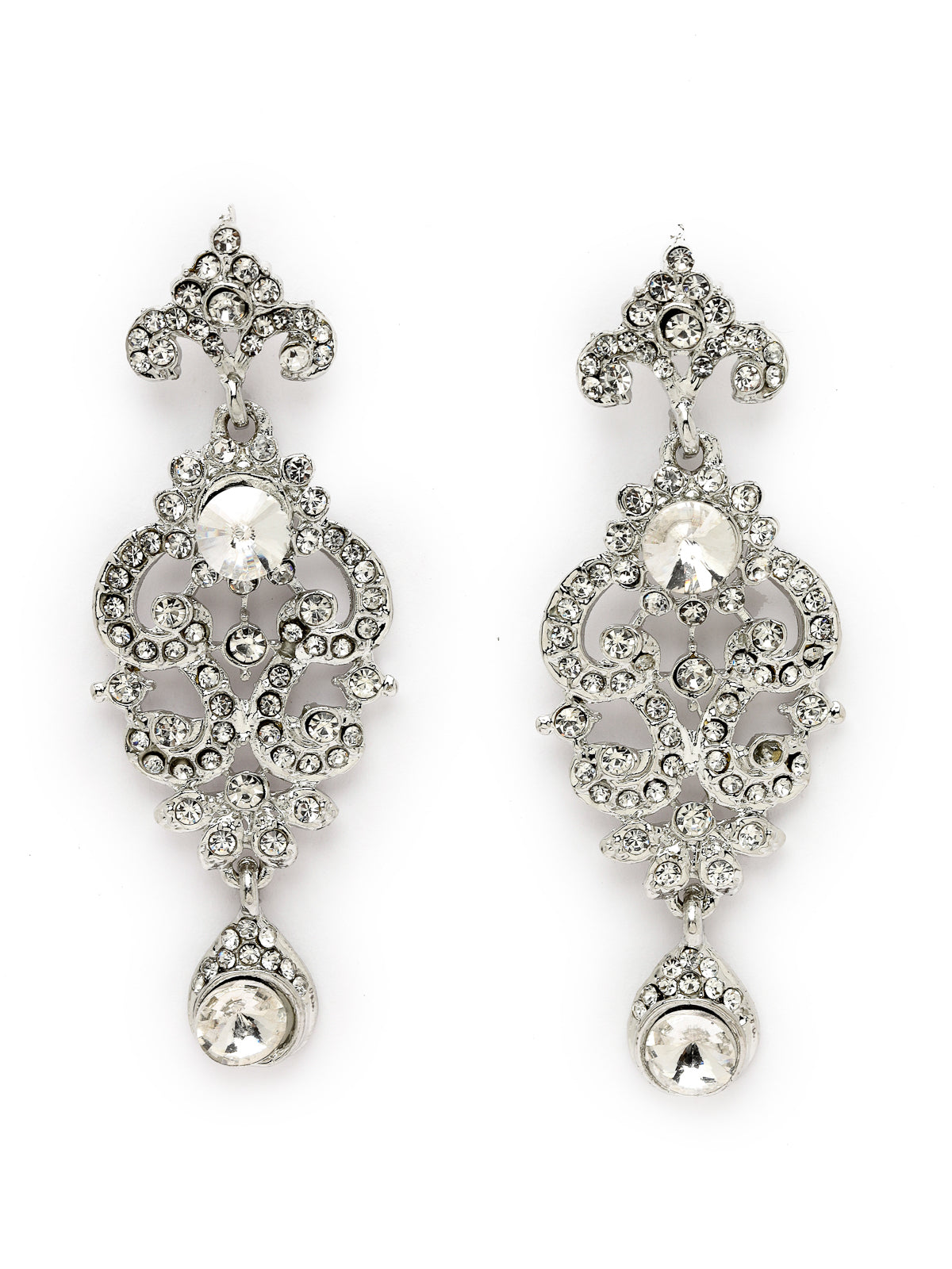 Sukkhi Flawless Rhodium Plated Silver AD White Stone Collar Bone Necklace Set With Earring And Maangtika | Jewellery Set For Women (NS105665)