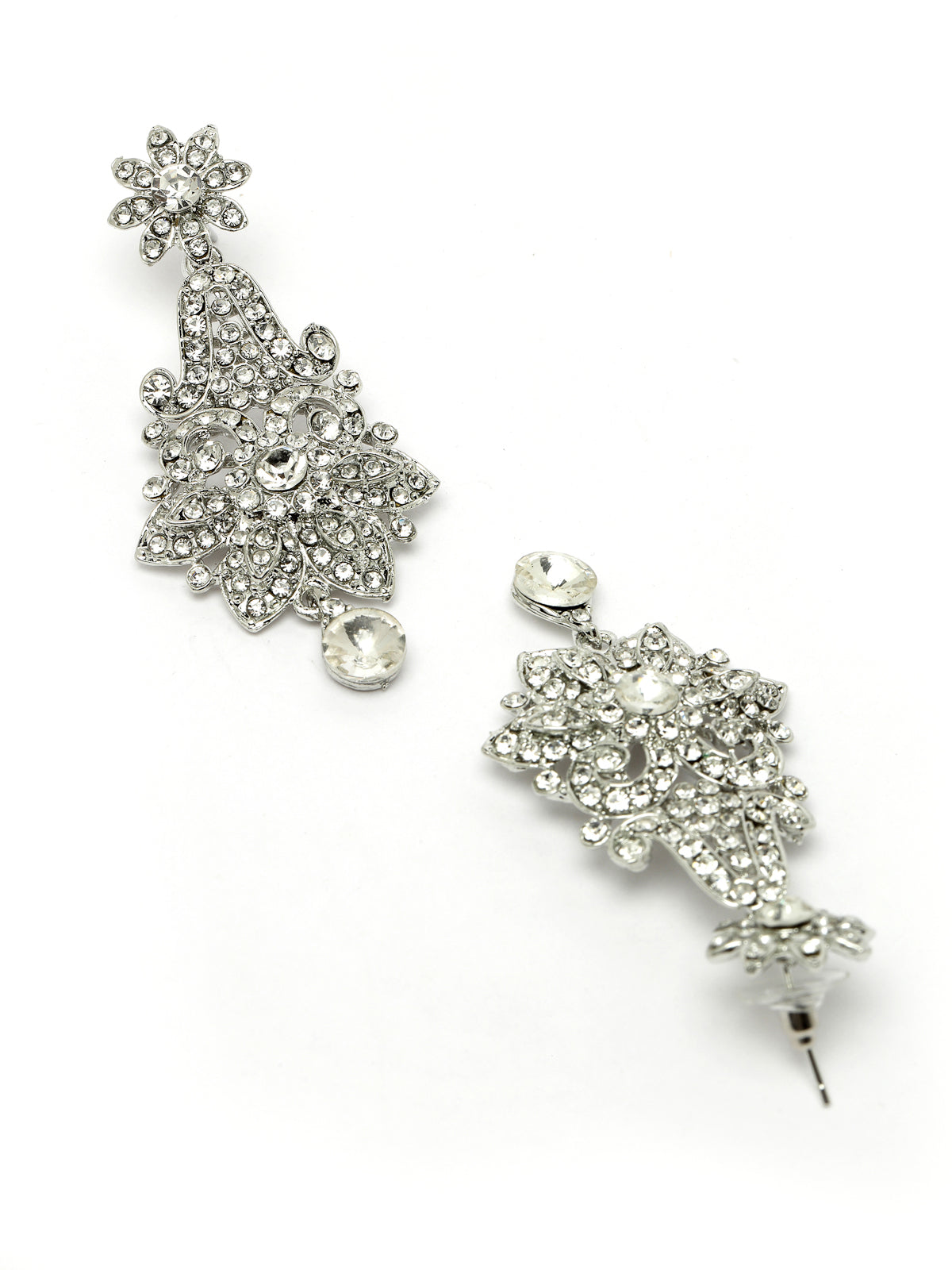 Sukkhi Magnifecent Rhodium Plated Silver AD White Stones Collar Bone Necklace Set With Earring And Maangtika | Jewellery Set For Women (NS105669)