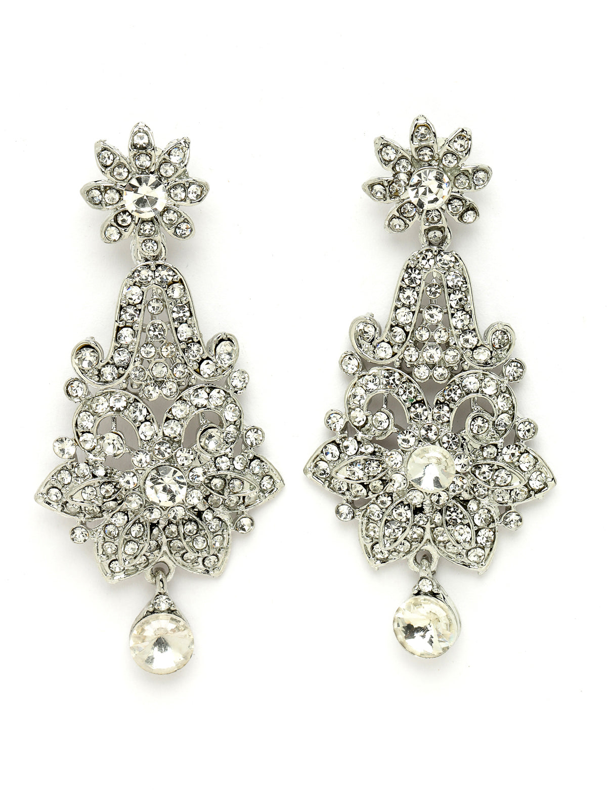 Sukkhi Magnifecent Rhodium Plated Silver AD White Stones Collar Bone Necklace Set With Earring And Maangtika | Jewellery Set For Women (NS105669)