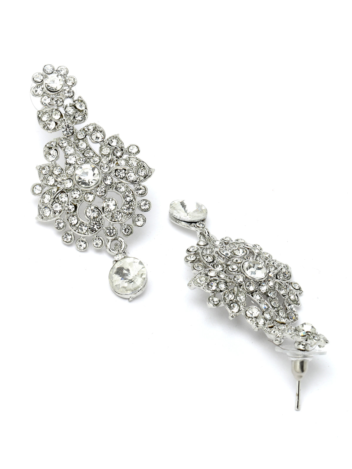 Sukkhi Showstopping Rhodium Plated Silver AD White Stone Collar Bone Necklace Set With Earring And Maangtika | Jewellery Set For Women (NS105670)