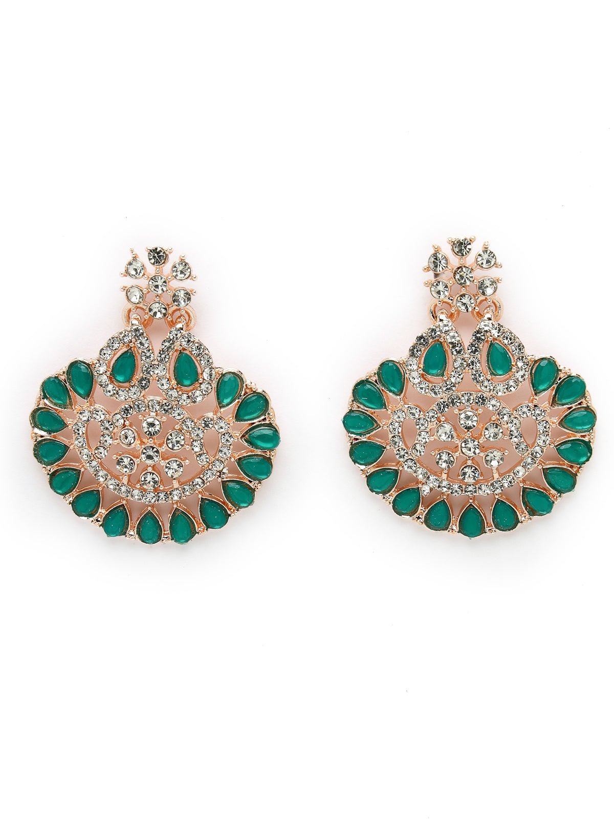 Sukkhi Admirable Fashionable AD Green Stones Collar Bone Necklace Set With Earring And Maangtika | Jewellery Set For Women (NS105673)