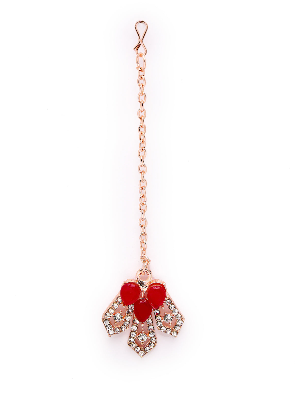 Sukkhi Admirable Fashionable AD Red Stones Collar Bone Necklace Set With Earring And Maangtika | Jewellery Set For Women (NS105675)