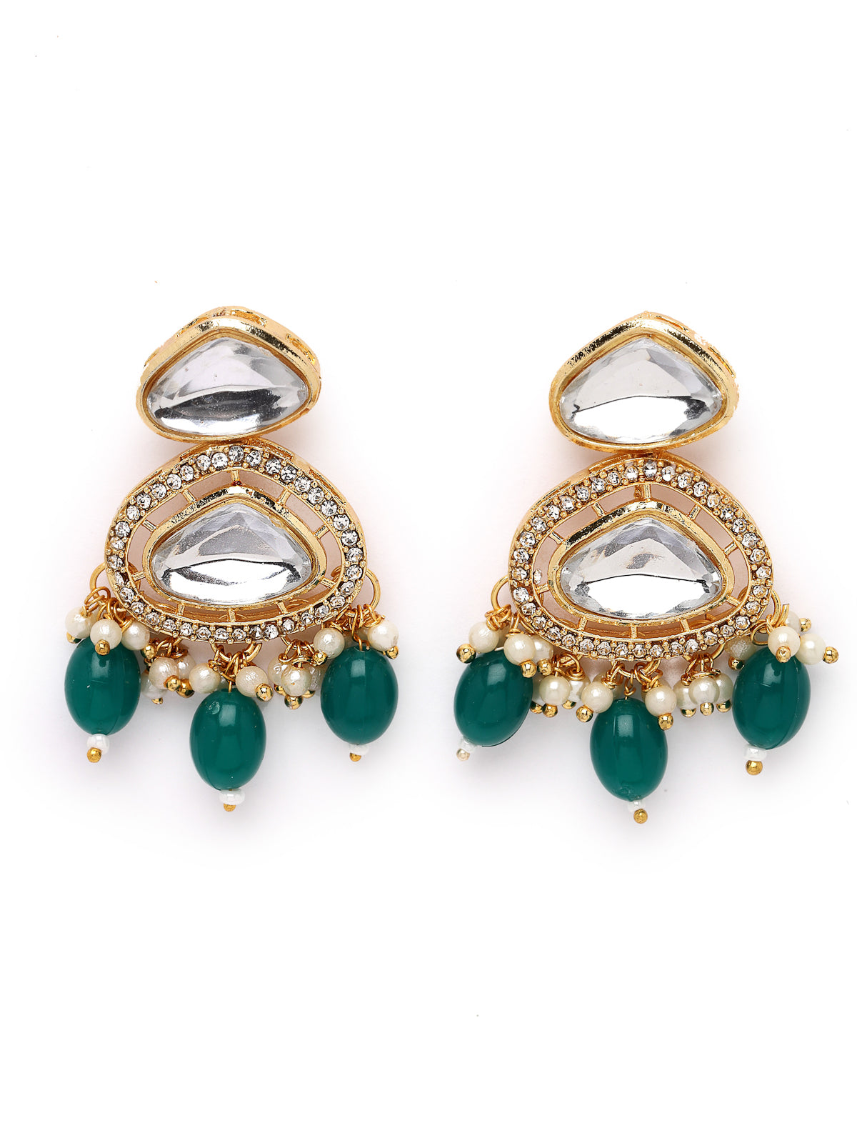 Sukkhi Favourite Gold-Plated With AD Green Stones Collar Bone Necklace Set With Stylish Earrings | Jewellery Set For Women (NS105678)