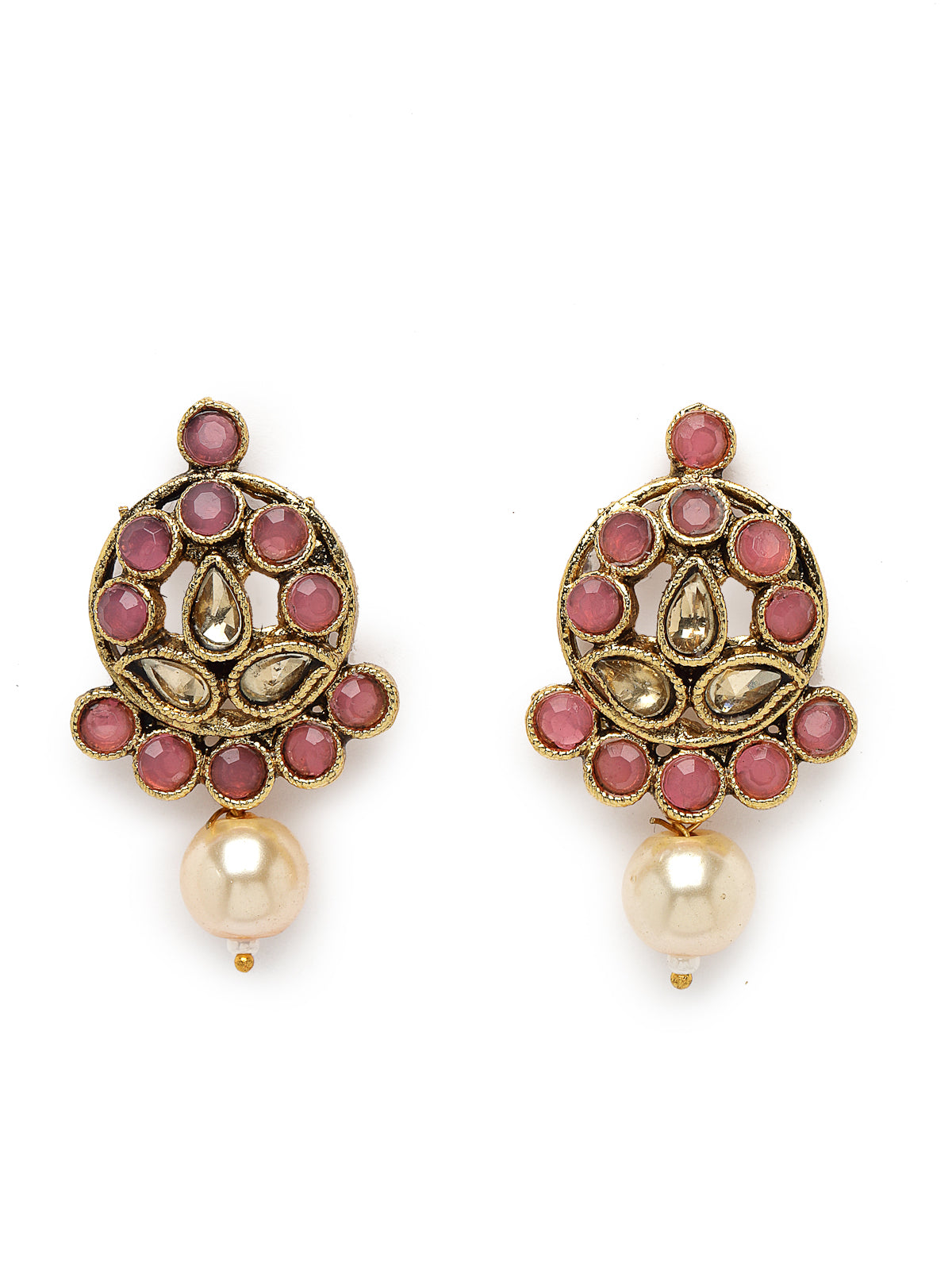 Sukkhi Eye-Catching Pink Stone Multistring Long Necklace Set And Earring | Jewellery Set For Women (NS105679)