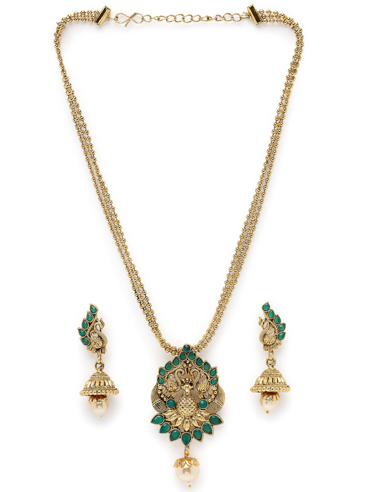 Sukkhi Eye-Catching Green Stone Multistring Long Necklace Set And Earring | Jewellery Set For Women (NS105681)