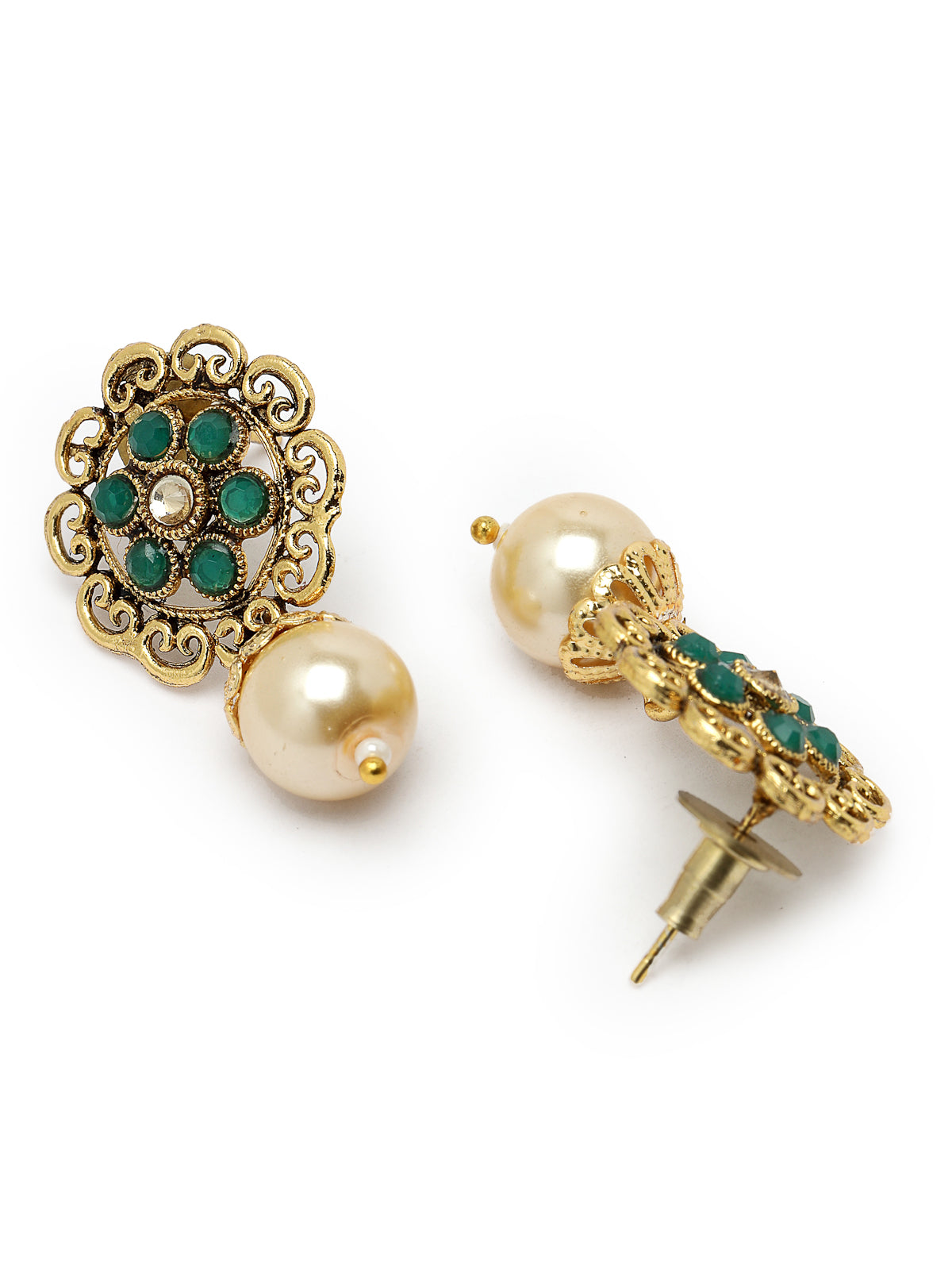 Sukkhi Eye-Catching Green Gold Stone Multistring Long Necklace Set And Earring | Jewellery Set For Women (NS105682)