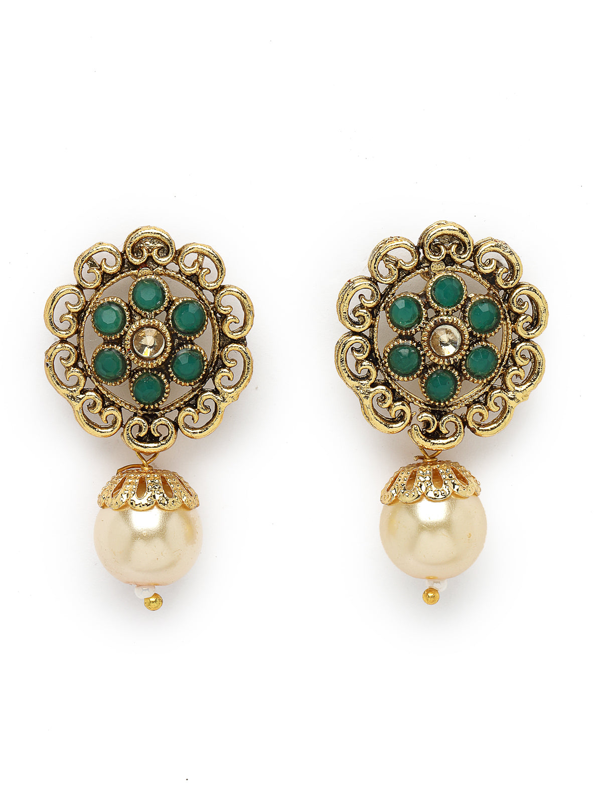Sukkhi Eye-Catching Green Gold Stone Multistring Long Necklace Set And Earring | Jewellery Set For Women (NS105682)