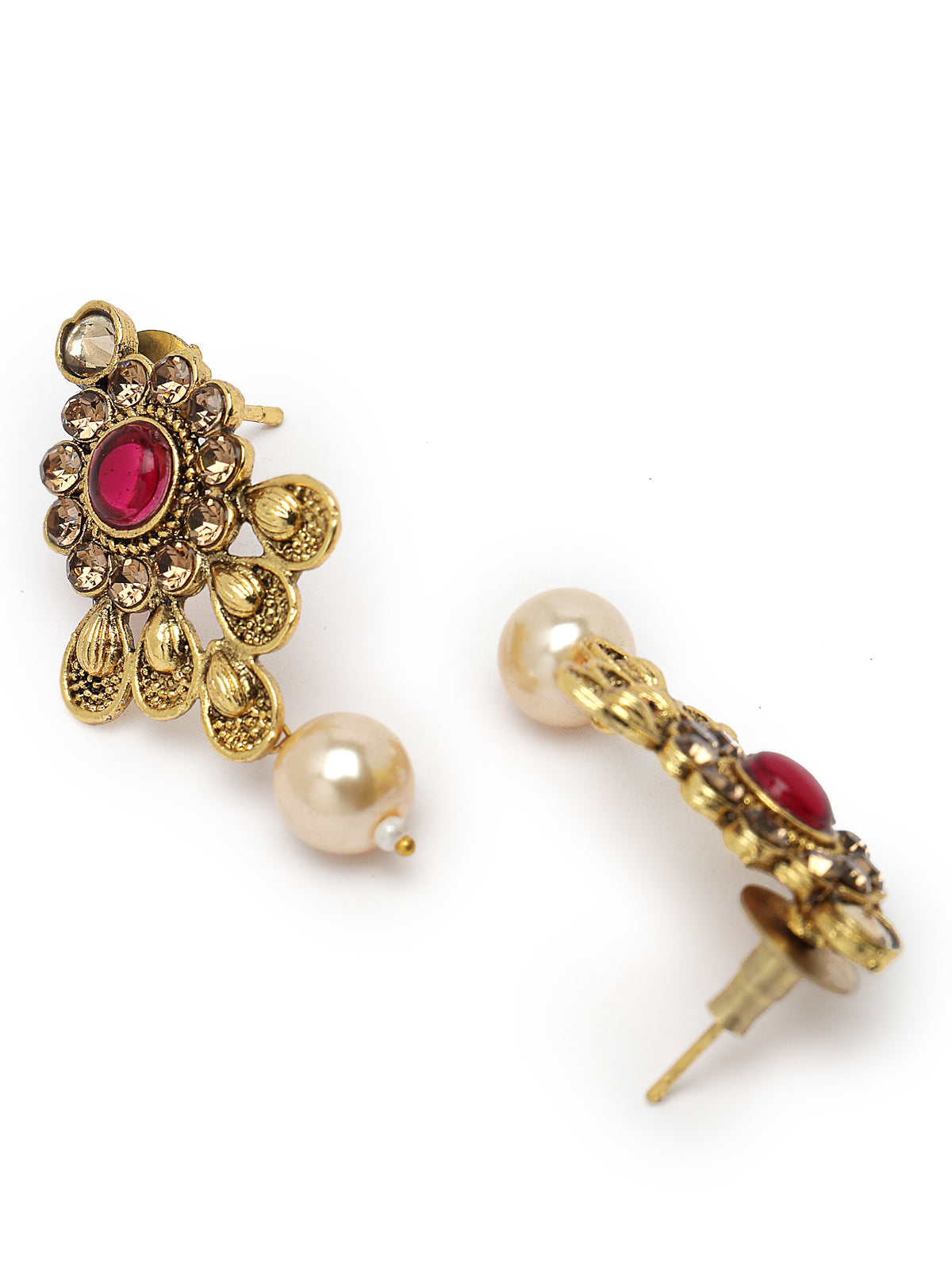 Sukkhi Eye-Catching Green Red Stone Multistring Long Necklace Set And Earring | Jewellery Set For Women (NS105683)