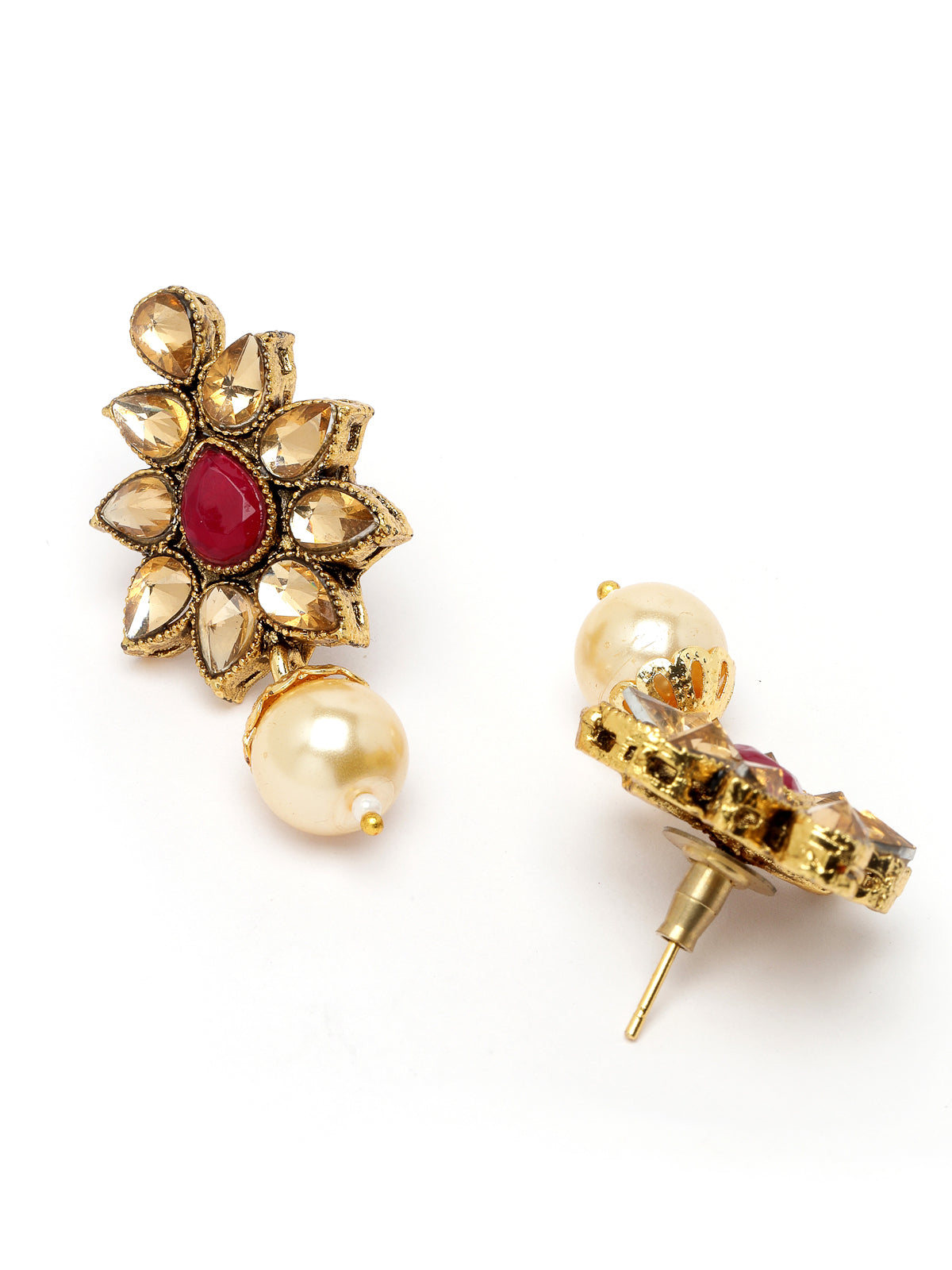 Sukkhi Eye-Catching Red Stone Multistring Long Necklace Set And Earring | Jewellery Set For Women (NS105684)