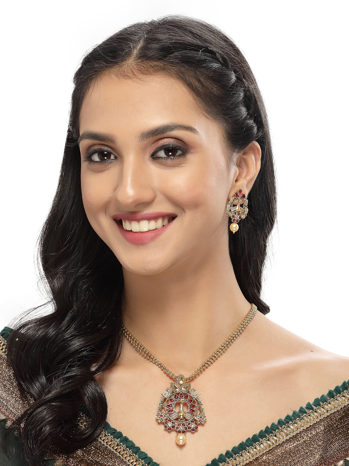 Sukkhi Indian Style Red Stones Multistring Long Necklace Set And Earring | Jewellery Set For Women (NS105687)