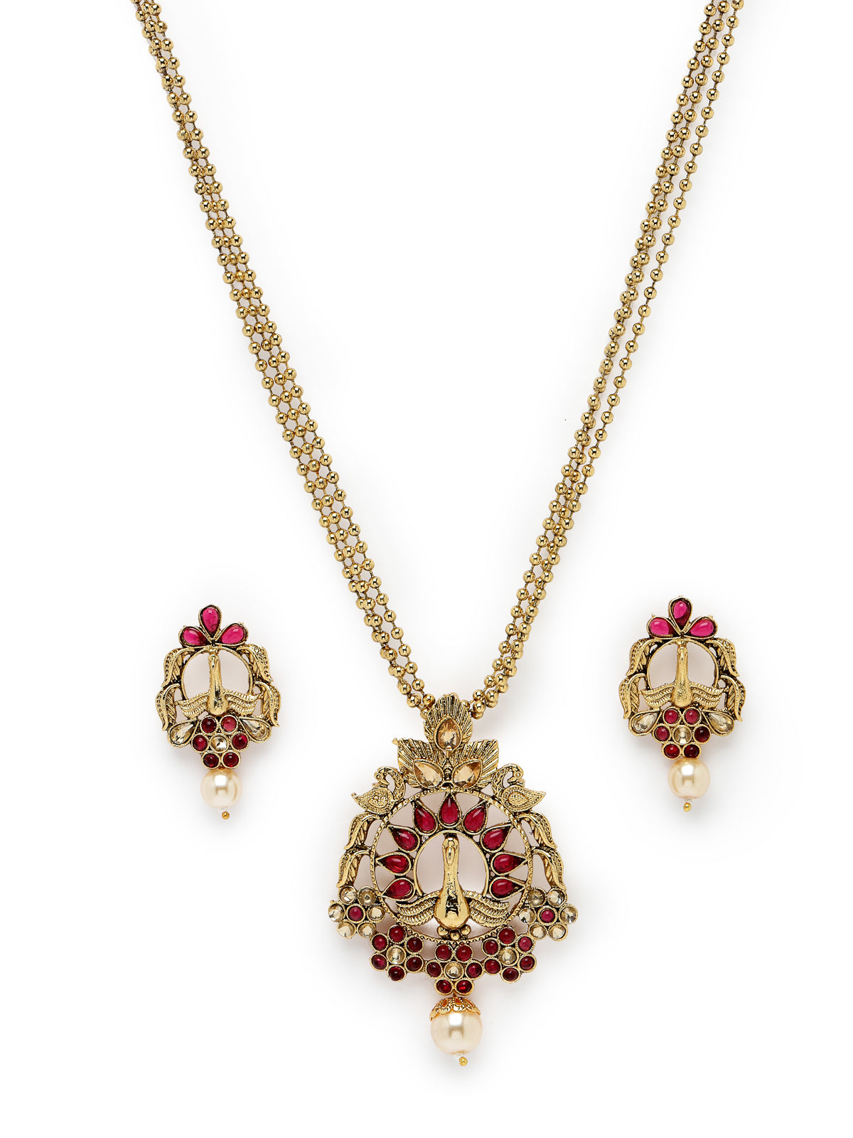 Sukkhi Indian Style Red Stones Multistring Long Necklace Set And Earring | Jewellery Set For Women (NS105687)