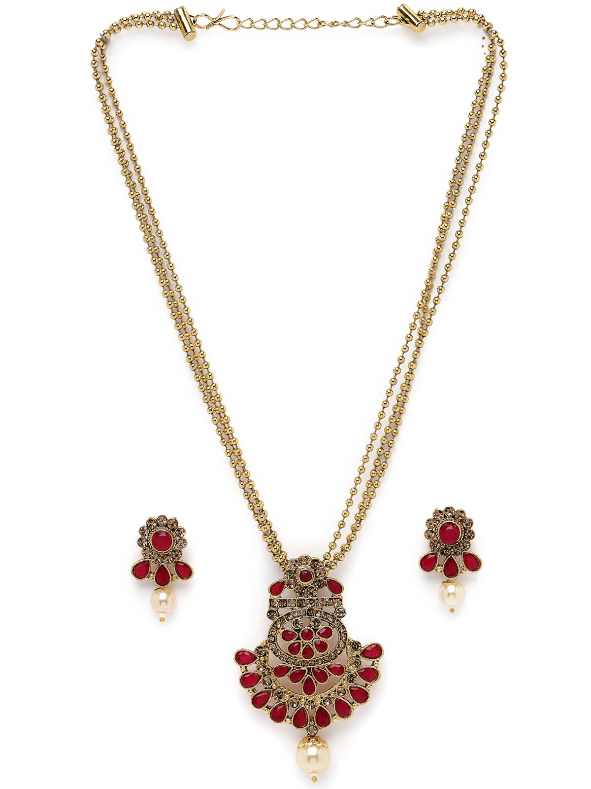 Sukkhi Eye-Catching Maroon Stone Multistring Long Necklace Set And Earring | Jewellery Set For Women (NS105688)