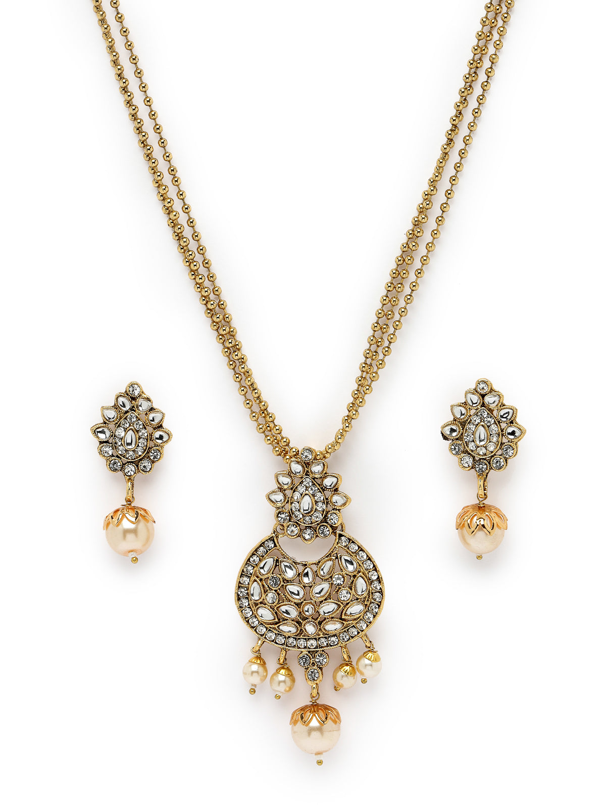 Sukkhi Eye-Catching White Stone Multistring Long Necklace Set And Earring | Jewellery Set For Women (NS105690)