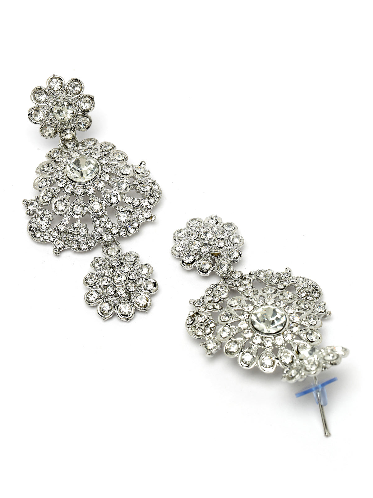 Sukkhi Magnetic Rhodium Plated Silver AD White Stone Collar Bone Necklace Set With Earring And Maangtika | Jewellery Set For Women (NS105694)