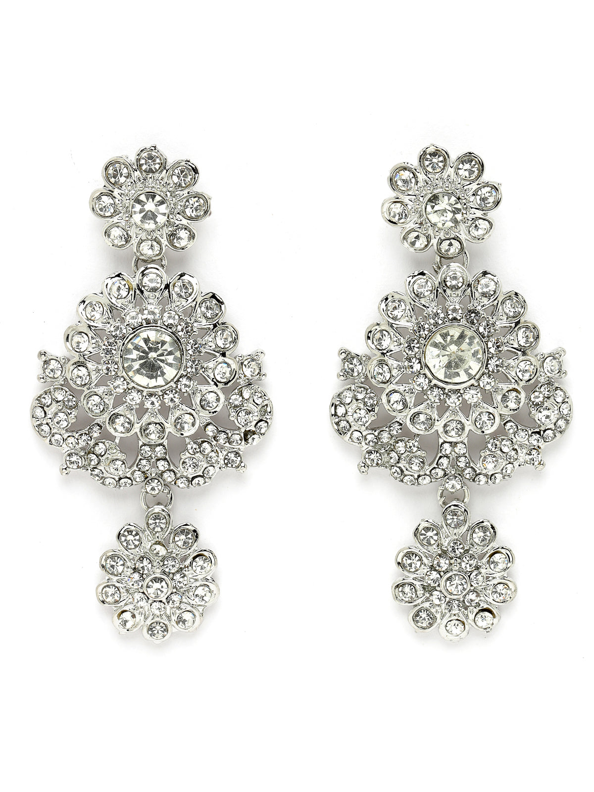 Sukkhi Magnetic Rhodium Plated Silver AD White Stone Collar Bone Necklace Set With Earring And Maangtika | Jewellery Set For Women (NS105694)