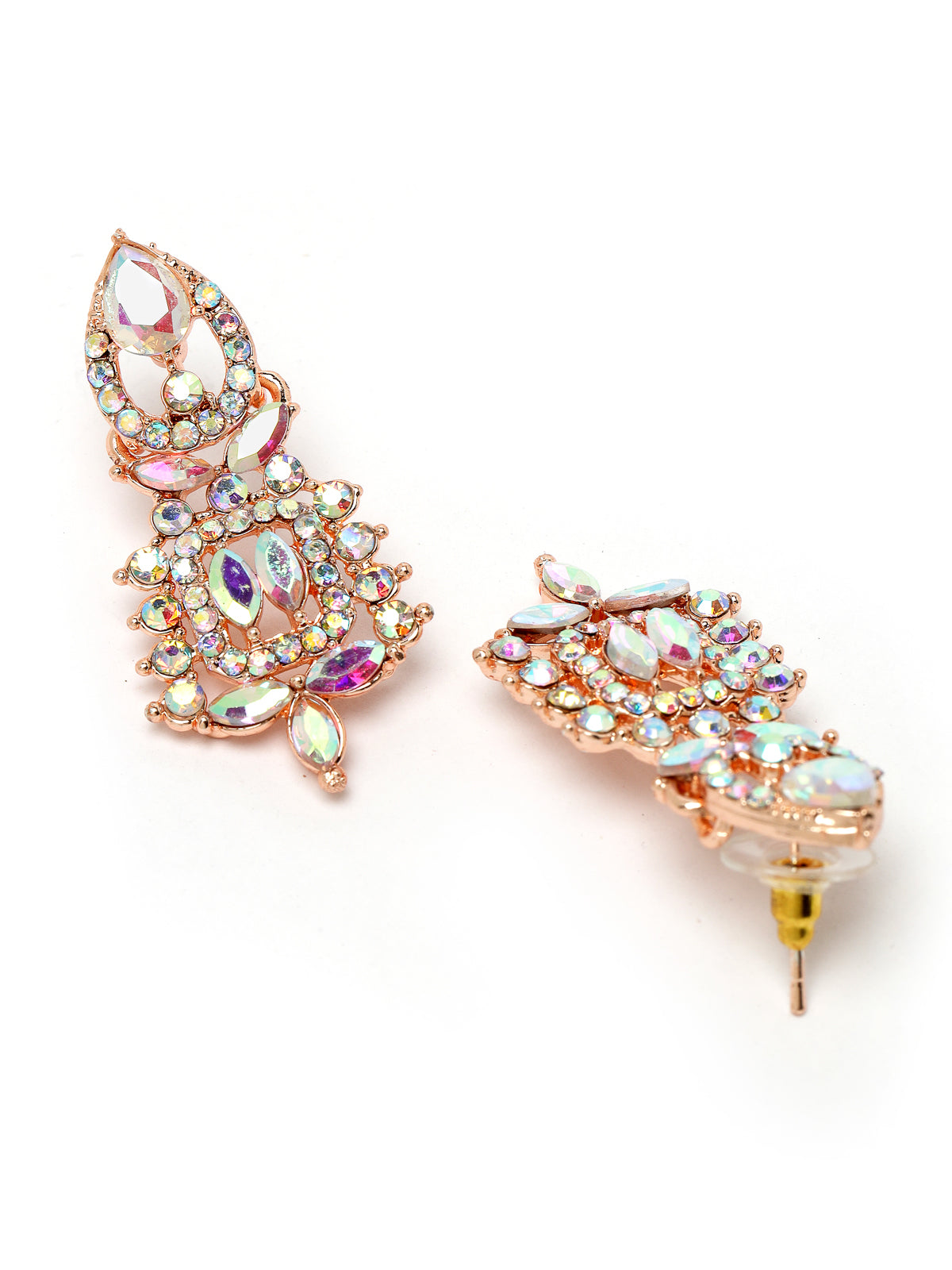 Sukkhi Versatile Rose Gold Plated Rainbow Stone Collar Bone Necklace Set With Earring And Maangtika | Jewellery Set For Women (NS105696)