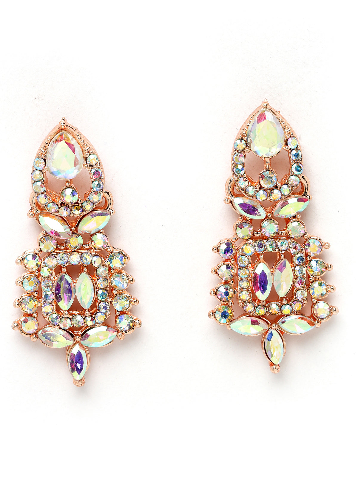 Sukkhi Versatile Rose Gold Plated Rainbow Stone Collar Bone Necklace Set With Earring And Maangtika | Jewellery Set For Women (NS105696)