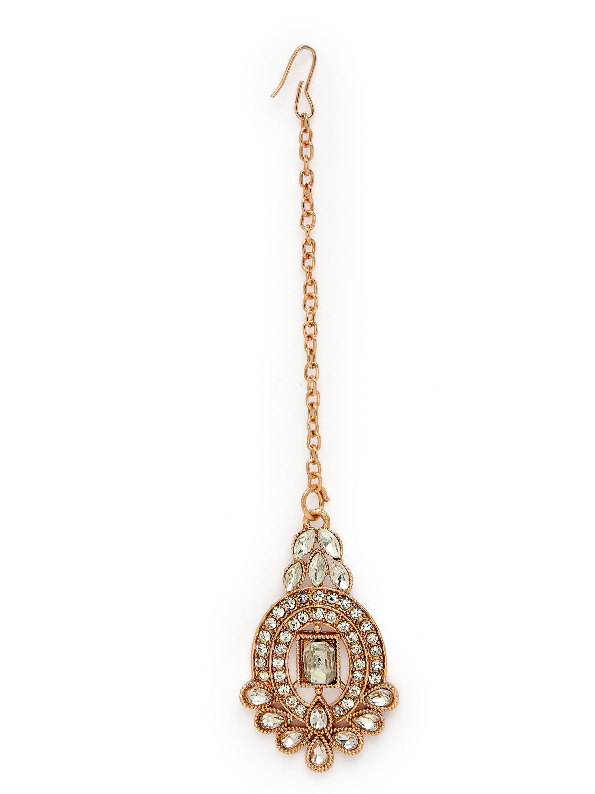 Sukkhi Creative Gold Plated AD Stone Collar Bone Necklace Set With Earring And Maangtika | Jewellery Set For Women (NS105699)