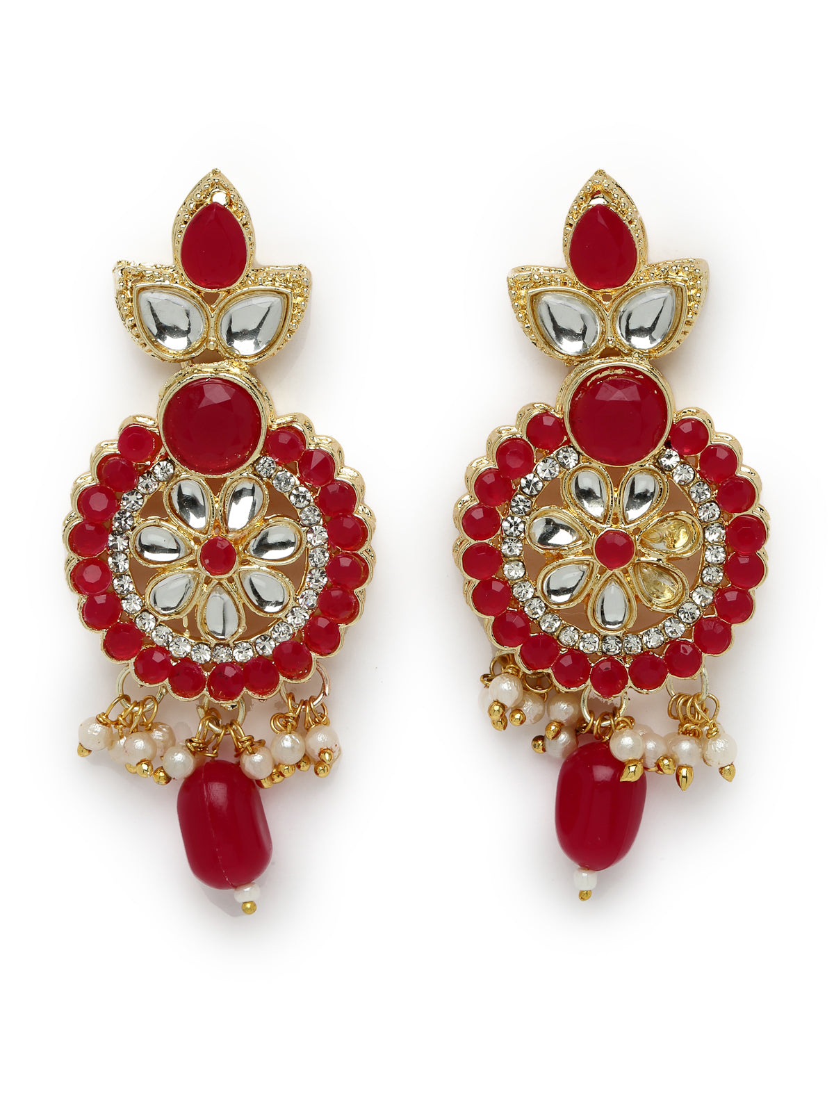 Sukkhi Indian Traditional Gold Plated AD Rani Pink Collar Bone Necklace Set With Earring And Maangtika | Jewellery Set For Women (NS105702)