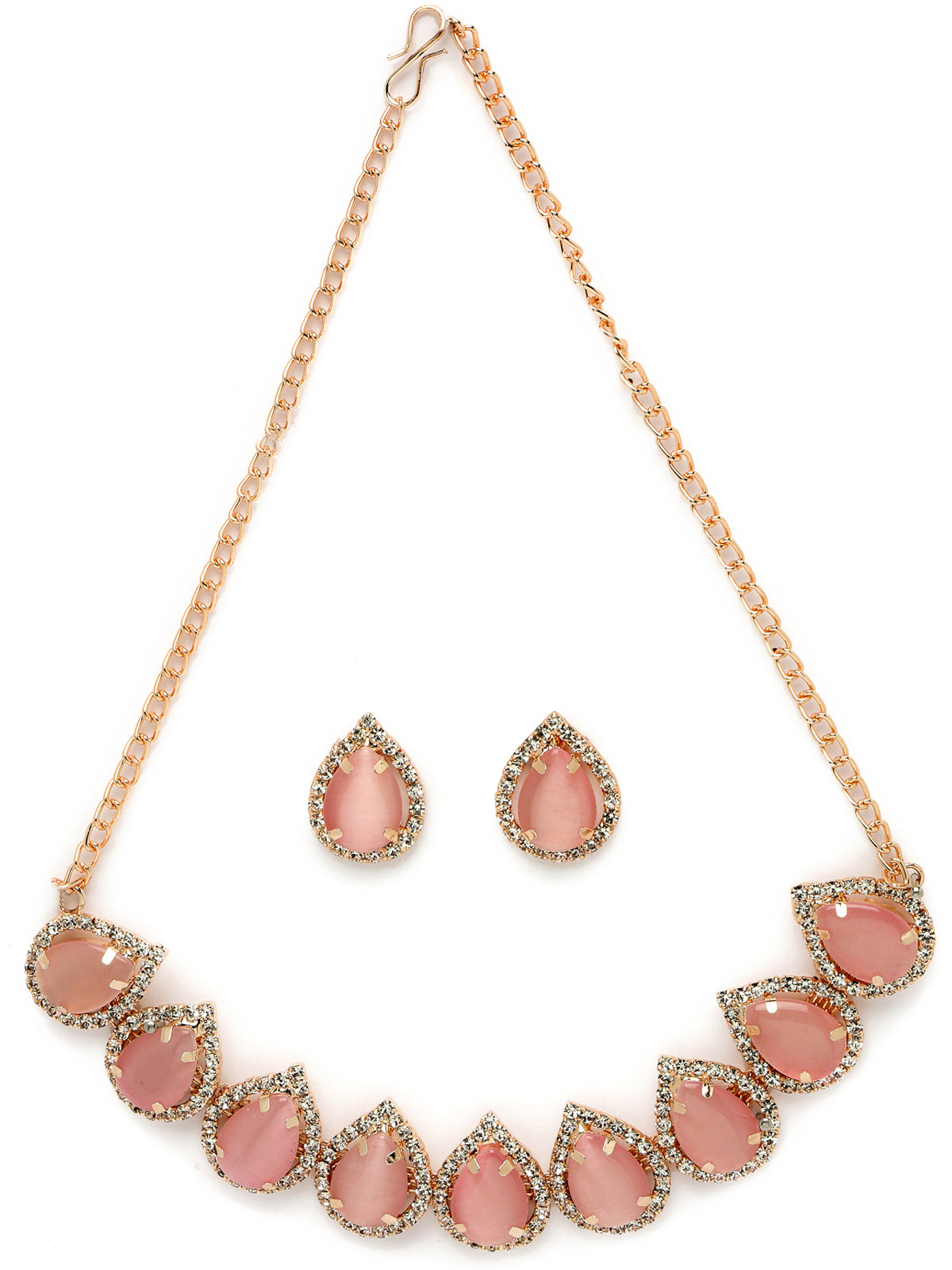 Sukkhi Elaborate Gold-Plated With AD Pink Stones Collar Bone Necklace Set With Drop Earrings | Jewellery Jewellery Set For Women (NS105705)