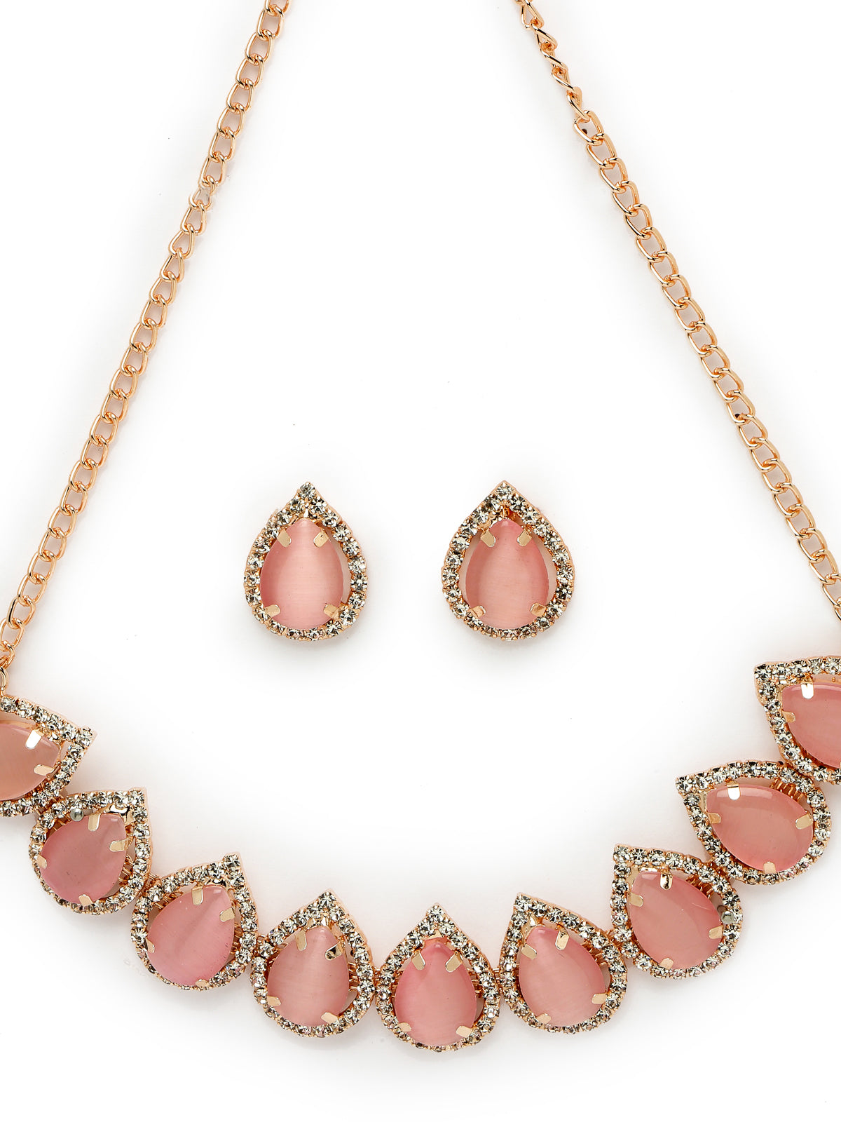 Sukkhi Elaborate Gold-Plated With AD Pink Stones Collar Bone Necklace Set With Drop Earrings | Jewellery Jewellery Set For Women (NS105705)