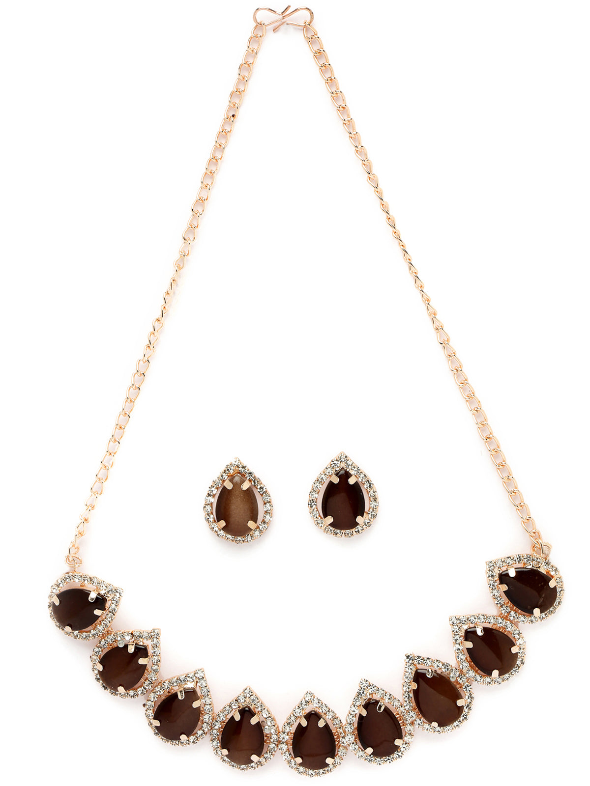 Sukkhi Elaborate Gold-Plated With AD Brown Stones Collar Bone Necklace Set With Drop Earrings | Jewellery Jewellery Set For Women (NS105706)