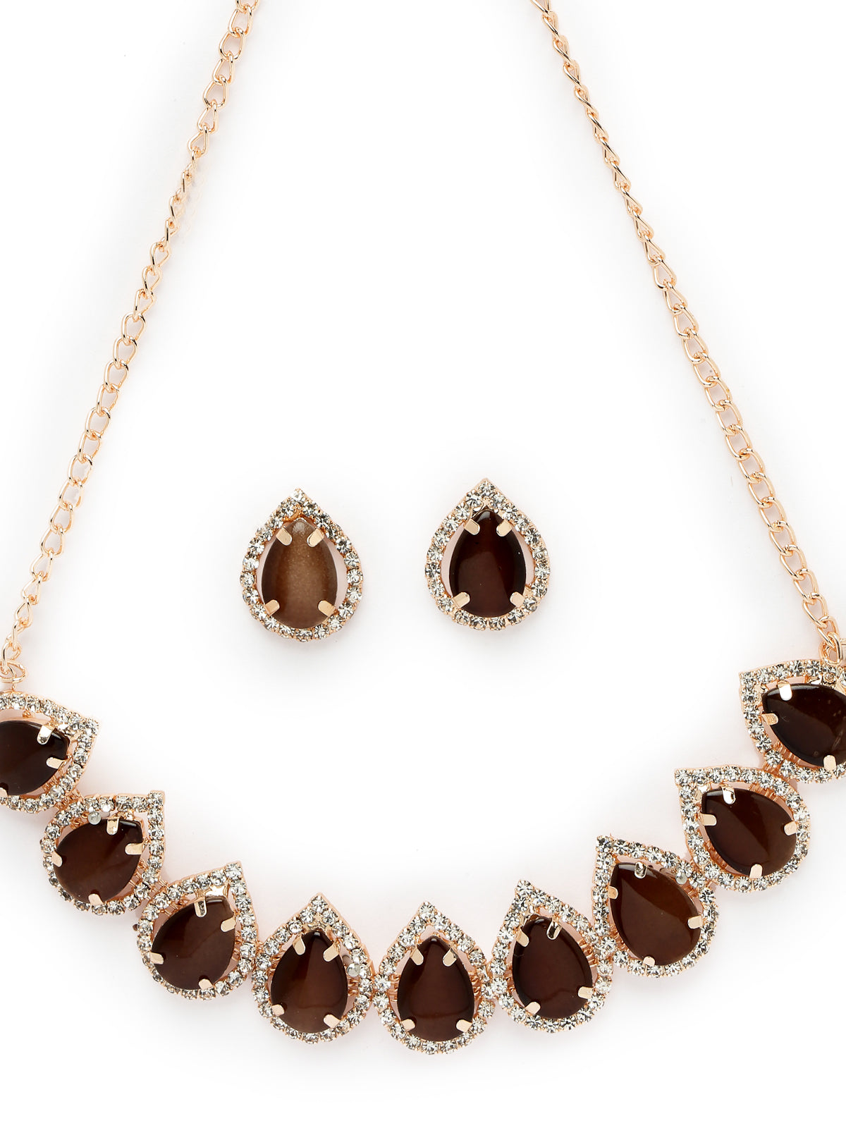 Sukkhi Elaborate Gold-Plated With AD Brown Stones Collar Bone Necklace Set With Drop Earrings | Jewellery Jewellery Set For Women (NS105706)