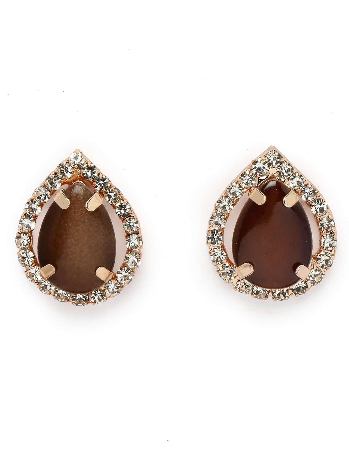 Sukkhi Elaborate Gold-Plated With AD Brown Stones Collar Bone Necklace Set With Drop Earrings | Jewellery Jewellery Set For Women (NS105706)