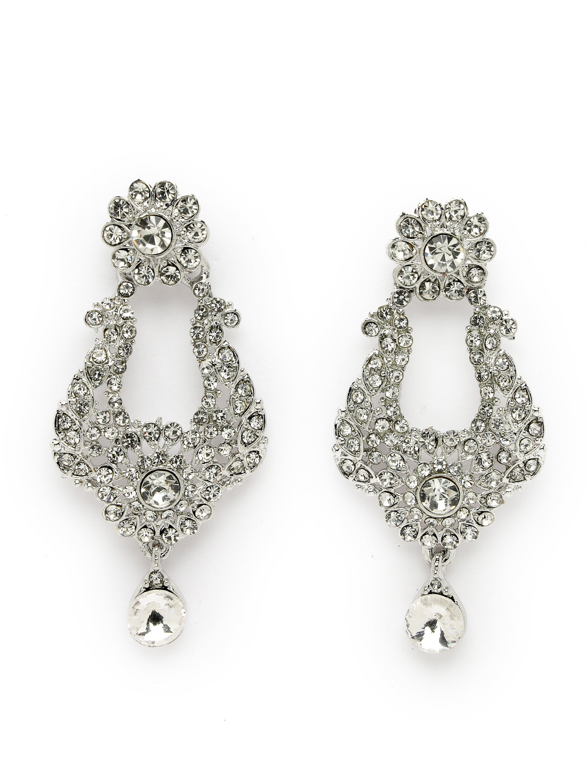 Sukkhi Handcrafted Rhodium Plated Silver AD White Stone Collar Bone Necklace Set With Earring And Maangtika | Jewellery Set For Women (NS105715)