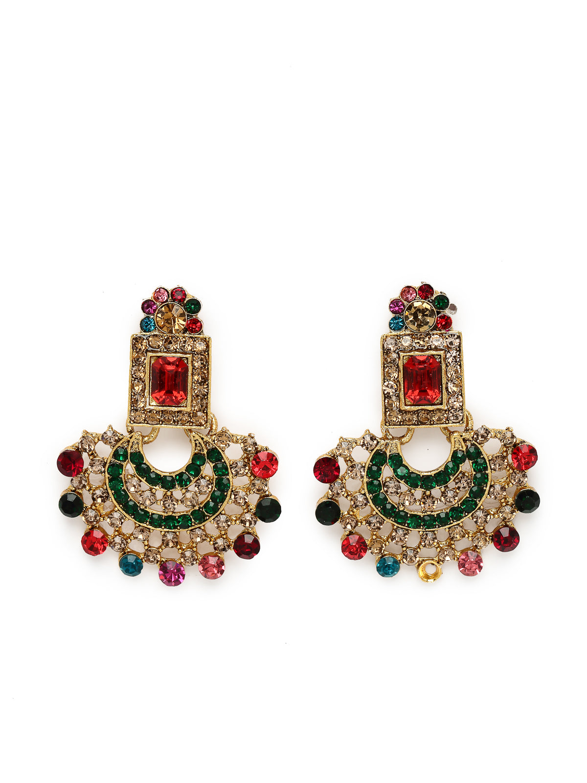 Sukkhi Graceful Curve Shaped Gold Plated Multicolor AD Stones Choker Necklace Set With Earring And Maangtika | Jewellery Set For Women (NS105721)