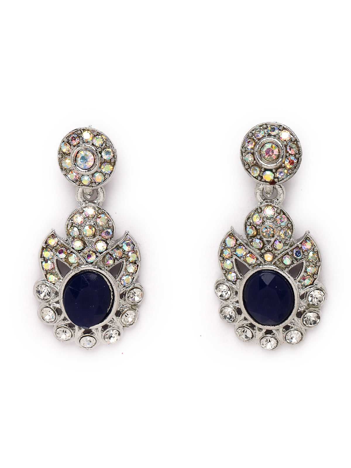 Sukkhi Fancy Rhodium Plated Blue AD Stone Collar Bone Necklace Set With Earring And Maangtika | Jewellery Set For Women (NS105723)